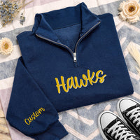 Personalized School Embroidered Quarter Zip Sweatshirt, School Spirit Pullover, Mascot Team Apparel, Football Game Day, Custom Team Gift