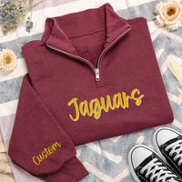 Personalized School Embroidered Quarter Zip Sweatshirt, School Spirit Pullover, Mascot Team Apparel, Football Game Day, Custom Team Gift