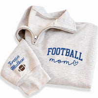 Football Mom Embroidered Quarter Zip Sweatshirt, Custom Name Sports Pullover, Game Day Mom Layer, Football Lover Gift, Christmas Gift