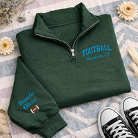 Football Mom Embroidered Quarter Zip Sweatshirt, Custom Name Sports Pullover, Game Day Mom Layer, Football Lover Gift, Christmas Gift