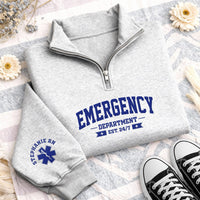 Emergency Department Embroidered Quarter Zip Sweatshirt, Personalized Name Sleeve, ER Nurse Gift, Hospital Shift Pullover, Gift for RN
