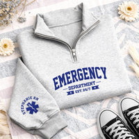 Emergency Department Embroidered Quarter Zip Sweatshirt, Personalized Name Sleeve, ER Nurse Gift, Hospital Shift Pullover, Gift for RN