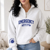 Emergency Department Embroidered Quarter Zip Sweatshirt, Personalized Name Sleeve, ER Nurse Gift, Hospital Shift Pullover, Gift for RN