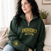 Emergency Department Embroidered Quarter Zip Sweatshirt, Personalized Name Sleeve, ER Nurse Gift, Hospital Shift Pullover, Gift for RN