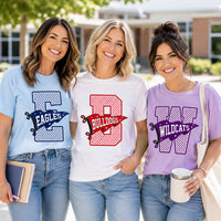 Personalized School Mascot Shirt, Custom Team Name Varsity Tee, Gingham Letter Game Day Top, Back to School Outfit, Gift for Teacher