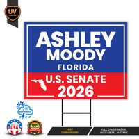 Ashley Moody For Florida Senate 2026 Yard Sign, Corrugated Plastic Senate Elections Race Red White & Blue Yard Sign with Metal H-Stake