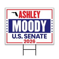 Ashley Moody For Florida Senate 2026 Yard Sign, Corrugated Plastic Senate Elections Race Red White & Blue Yard Sign with Metal H-Stake