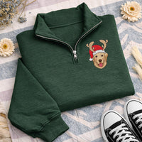Personalized Pet Embroidered Quarter Zip Sweatshirt, Custom Dog or Cat Portrait, Holiday Cozy Pullover, Pet Parent Outfit, Christmas Gift
