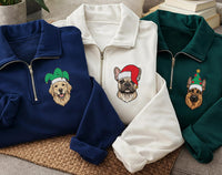 Personalized Pet Embroidered Quarter Zip Sweatshirt, Custom Dog or Cat Portrait, Holiday Cozy Pullover, Pet Parent Outfit, Christmas Gift