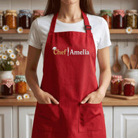 Custom Chef Embroidered Apron, Personalized Name Cooking Apron, Adjustable Kitchen Apron with Pockets, Custom Chef Apron, Culinary Gift