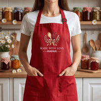 Personalized Baking Apron, Name Cooking Apron, Kitchen Apron with Pockets, Made With Love Design for Home Baker, Gift for Mom or Grandma