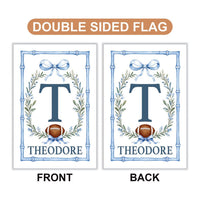 Personalized Football Garden Flag, 12x18 Double Sided Porch Decor, Game Day Yard Flag, Blue Chinoiserie Bamboo Frame, Football Fan Gift