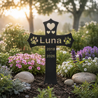 Custom Pet Memorial Cross Stake, Personalized Dog Cat Metal Sign, Paw Print Grave Marker, Aluminum Sign for Garden, Pet Loss Sympathy Gift