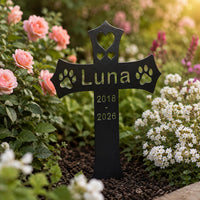 Custom Pet Memorial Cross Stake, Personalized Dog Cat Metal Sign, Paw Print Grave Marker, Aluminum Sign for Garden, Pet Loss Sympathy Gift