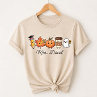Personalized Halloween Teacher Shirt, Custom Name Fall Tee, Cute Ghost Coffee Pumpkin Shirt, Spooky Classroom Outfit, Gift for Teacher