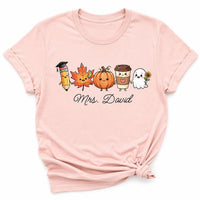 Personalized Halloween Teacher Shirt, Custom Name Fall Tee, Cute Ghost Coffee Pumpkin Shirt, Spooky Classroom Outfit, Gift for Teacher