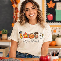 Personalized Halloween Teacher Shirt, Custom Name Fall Tee, Cute Ghost Coffee Pumpkin Shirt, Spooky Classroom Outfit, Gift for Teacher