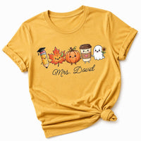 Personalized Halloween Teacher Shirt, Custom Name Fall Tee, Cute Ghost Coffee Pumpkin Shirt, Spooky Classroom Outfit, Gift for Teacher