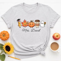Personalized Halloween Teacher Shirt, Custom Name Fall Tee, Cute Ghost Coffee Pumpkin Shirt, Spooky Classroom Outfit, Gift for Teacher