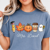 Personalized Halloween Teacher Shirt, Custom Name Fall Tee, Cute Ghost Coffee Pumpkin Shirt, Spooky Classroom Outfit, Gift for Teacher