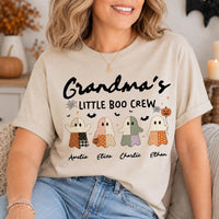 Personalized Grandma Halloween Shirt, Custom Grandkids Little Boo Crew Tee, Patchwork Ghost Top, Halloween Party Tee, Gift for Grandma