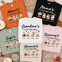 Personalized Grandma Halloween Shirt, Custom Grandkids Little Boo Crew Tee, Patchwork Ghost Top, Halloween Party Tee, Gift for Grandma
