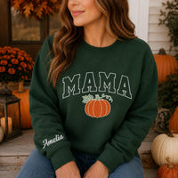 Mama Pumpkin Embroidered Sweatshirt, Retro Fall Mom Hoodie, Personalized Name Sleeve Shirt, Mama Sweatshirt, Thanksgiving Gift for Mom