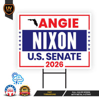 Angie Nixon For Florida Senate 2026 Yard Sign, Corrugated Plastic Senate Elections Race Red White & Blue Yard Sign with Metal H-Stake
