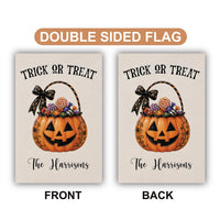 Personalized Trick or Treat Garden Flag, 12x18 Double Sided Outdoor Decor, Halloween Yard Flag, Family Name Porch Decor, Halloween Gift