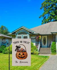 Personalized Trick or Treat Garden Flag, 12x18 Double Sided Outdoor Decor, Halloween Yard Flag, Family Name Porch Decor, Halloween Gift