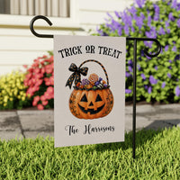 Personalized Trick or Treat Garden Flag, 12x18 Double Sided Outdoor Decor, Halloween Yard Flag, Family Name Porch Decor, Halloween Gift