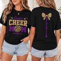 Personalized Glitter Senior Cheer Mom 2027 Shirt, Custom Name Back Tee, Spirit Games Shirt, Senior Night Outfit, Sports Mom Gift, Front Back