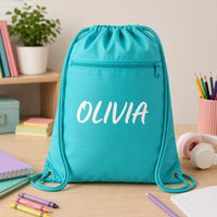 Personalized Kids Drawstring Backpack, Custom Name School Cinch Bag, Gym Sports Sack, Student Personalized Bag, Back to School Gift