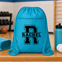 Personalized School Drawstring Backpack, Custom Name Initial Cinch Bag, Kids Gym Backpack, Student Personalized Bag, Back to School Gift