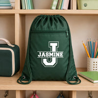 Personalized School Drawstring Backpack, Custom Name Initial Cinch Bag, Kids Gym Backpack, Student Personalized Bag, Back to School Gift