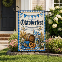 Personalized Oktoberfest Garden Flag, 12x18 Double Sided Yard Flag, Custom Family Decor, Bavarian Beer Stein Porch Decor, Family Gift