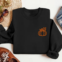 Minimalist Pumpkin Embroidered Sweatshirt, Cozy Autumn Hoodie for Women, Cute Harvest Pumpkin Crewneck, Holiday Sweatshirt, Fall Gift
