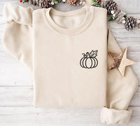Minimalist Pumpkin Embroidered Sweatshirt, Cozy Autumn Hoodie for Women, Cute Harvest Pumpkin Crewneck, Holiday Sweatshirt, Fall Gift