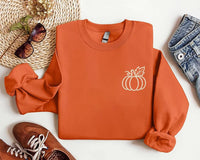 Minimalist Pumpkin Embroidered Sweatshirt, Cozy Autumn Hoodie for Women, Cute Harvest Pumpkin Crewneck, Holiday Sweatshirt, Fall Gift