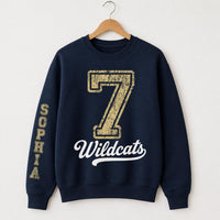 Personalized Sports Number Sweatshirt, Custom Mascot Game Day Hoodie, Player Name Shirt, College Football Fan, Athlete Gift, Front Sleeve