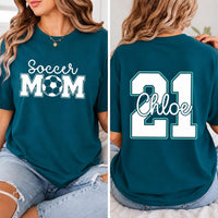 Personalized Soccer Mom Shirt, Custom Game Day Tee, Team Tee, Youth Player Jersey Number & Name, Sideline Sports Mom Gift, Front Back