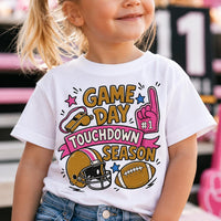 Girls Football Game Day Graphic Shirt, Toddler Touchdown Season Tee, Baby Sports Bodysuit, Pink Football Fan Outfit, Gift for Athlete