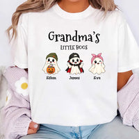 Personalized Grandma Halloween Shirt, Custom Grandkids Names Tee, Mimi Nana Gigi Little Boos Top, Cute Ghost Family Tee, Gift for Grandma