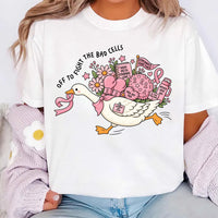 Personalized Breast Cancer Goose Shirt, Custom Name Pink Ribbon Tee, Off to Fight the Bad Cells, Cute Awareness Shirt, Gift for Survivor