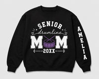Custom Senior Drumline Mom Sweatshirt, Personalized Drumline Shirt, Senior Percussion, Marching Band Parent, Sports Mom Gift, Front Sleeve