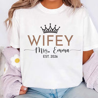 Personalized Wifey Shirt with Last Name, Custom Mrs Last Name Tee Est 2026, Newlywed Bride T-Shirt, Bridal Shower Outfit, Honeymoon Gift