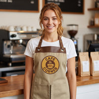 Custom Logo Embroidered Apron, Personalized Business Cooking Apron, Leather Trim Work Uniform, Custom Business Apron, Branded Kitchen Gift