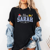 Personalized Teacher Mrs Mr Name Shirt, Custom Name Tee, Apple Pencil School Graphic, Back to School Outfit, Teacher Appreciation Gift