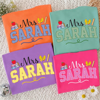 Personalized Teacher Mrs Mr Name Shirt, Custom Name Tee, Apple Pencil School Graphic, Back to School Outfit, Teacher Appreciation Gift