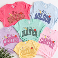 Personalized Gingham Teacher Shirt, Custom Last Name Tee, Gingham Crewneck T-Shirt, Back to School Outfit, Teacher Appreciation Gift